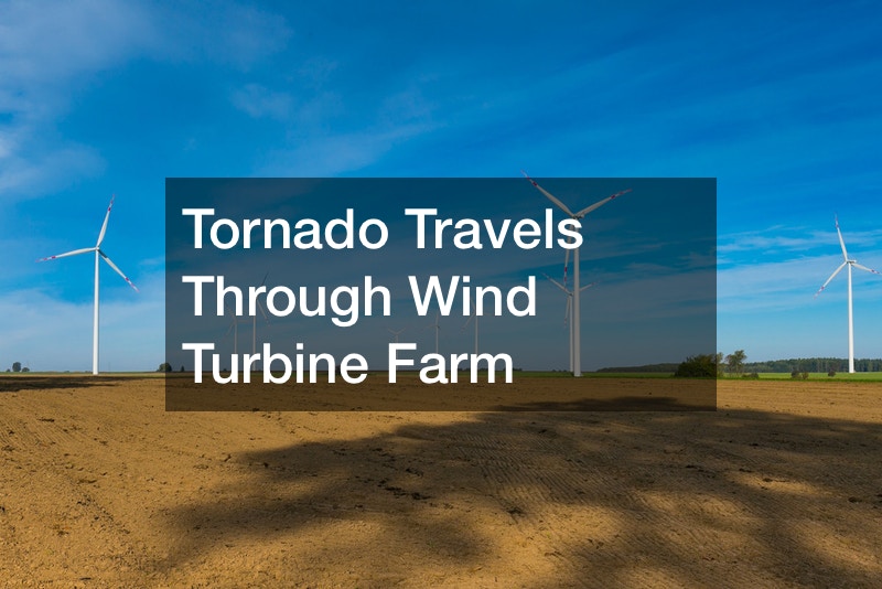 Tornado Travels Through Wind Turbine Farm